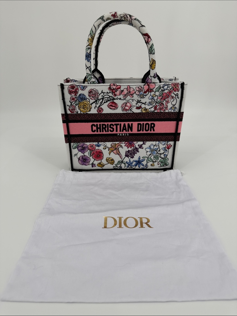 Small Book Tote Floral Canvas Tote with Pink Embroidered